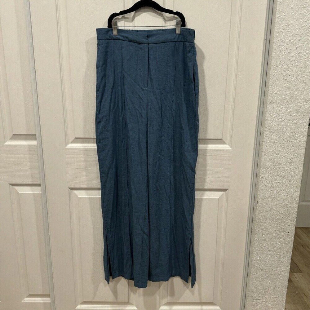 COMMENSE Flare Front Slit Pants Bottoms Wide Blue‎ Large L